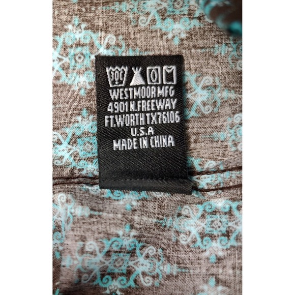 Rock & Roll Denim Boys XL Snap Front Western Shirt Brown Turquoise Pattern - Picture 7 of 9